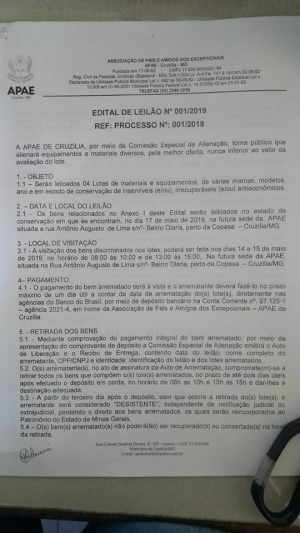 EDITAL DE LEILÃO Nº 001/2019